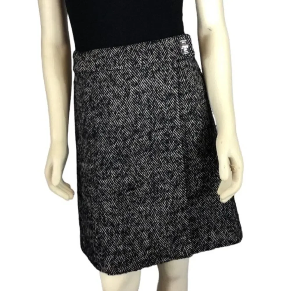 Michael Kors Herringbone Wrap Skirt black & white silver hard wear size 12